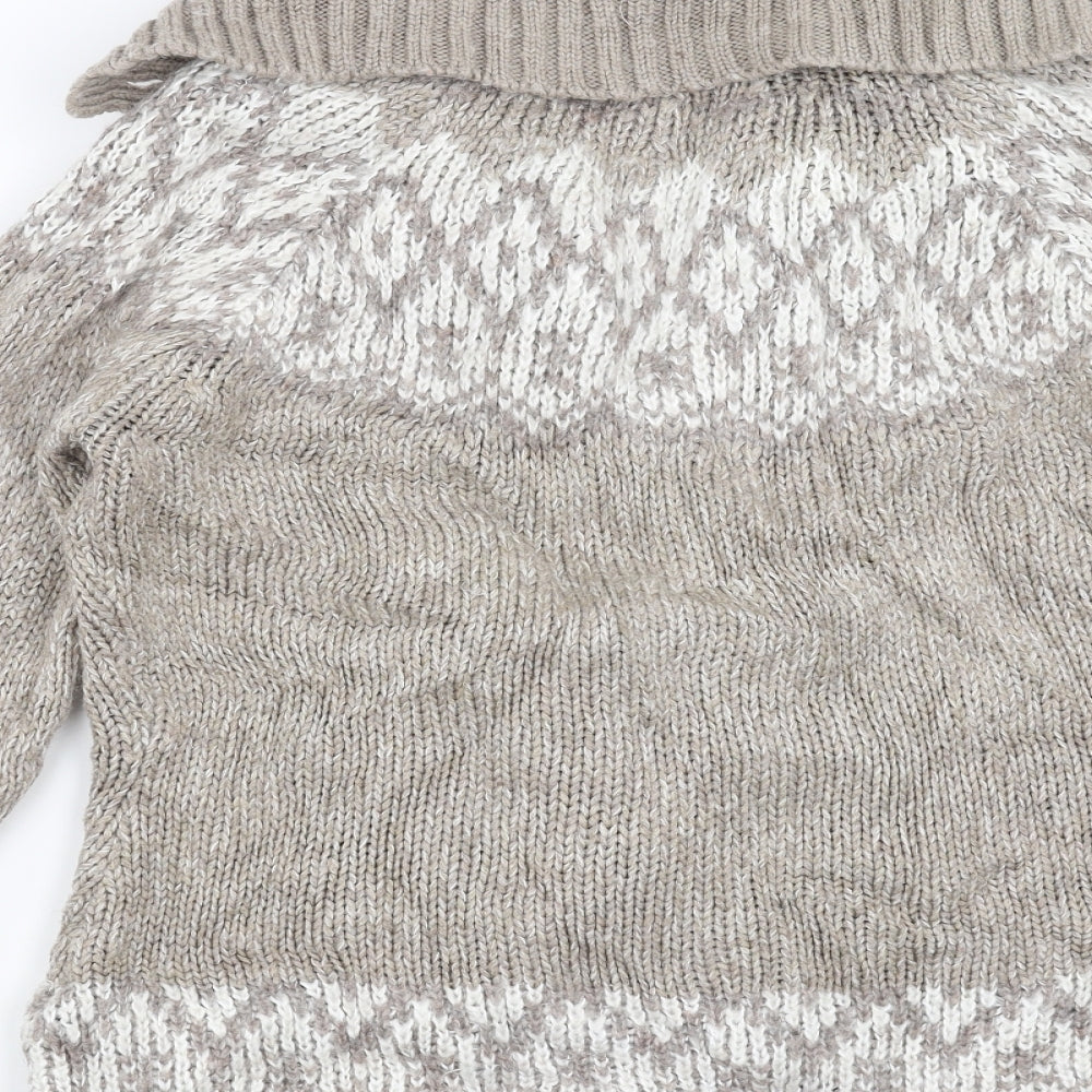 Marks and Spencer Womens Beige Geometric Knit Cardigan Jumper Size M