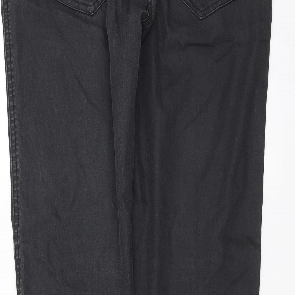 Brand and care label for Internationale women’s grey denim skinny jeans, size UK 14, 29-inch leg
