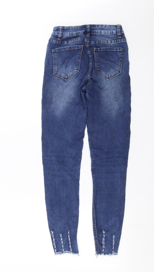 Laulia Womens Blue Denim Skinny Jeans Size 6 L27 in - Distressed hem