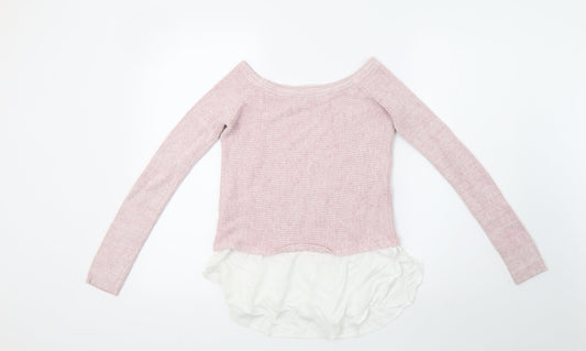 River Island Womens Pink Knit Henley Sweatshirt Size 10