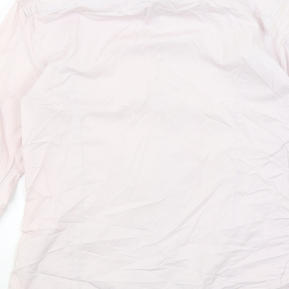 Brand and care label for ASOS men’s pink button-up, size S