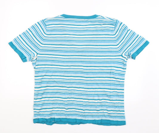 BM Womens Blue Striped Basic T-Shirt Size L