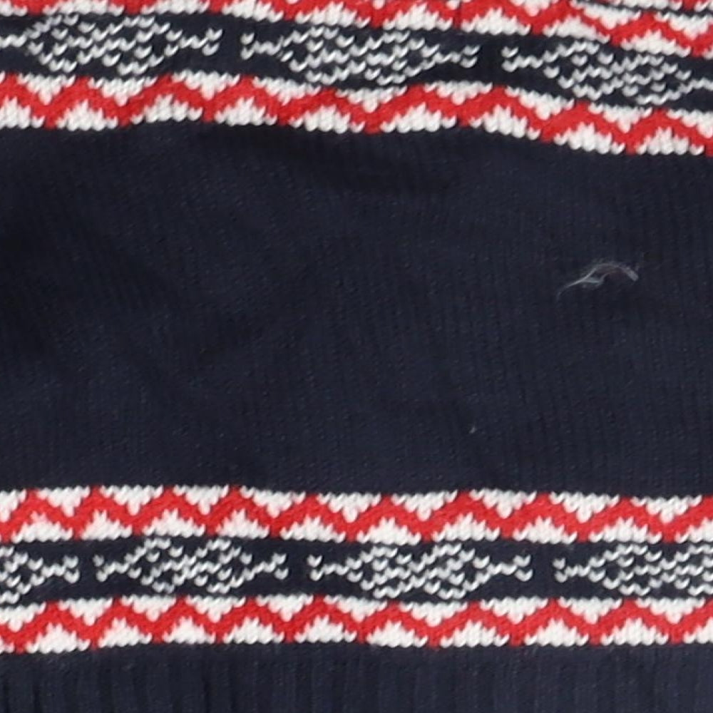 Brand and care label for Early Days girls’ blue geometric jumper, size 3-6, months - raindeer