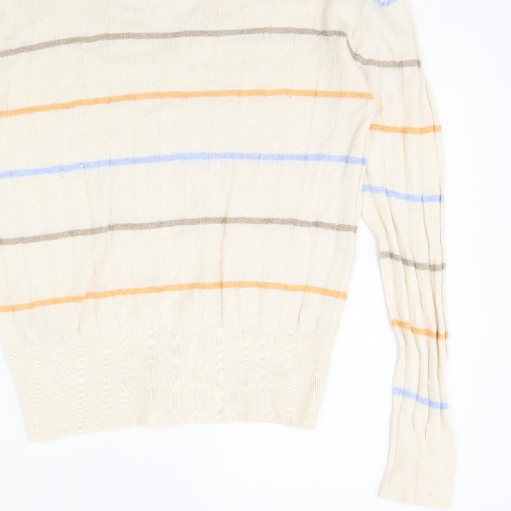 M&s Womens Beige Striped Pullover Jumper Size S