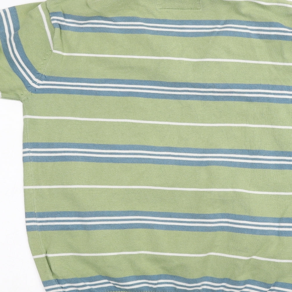 JM sport Mens Green Striped Polo Size M