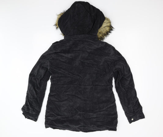 Fittiway Womens Black Corduroy Overcoat Coat Size M