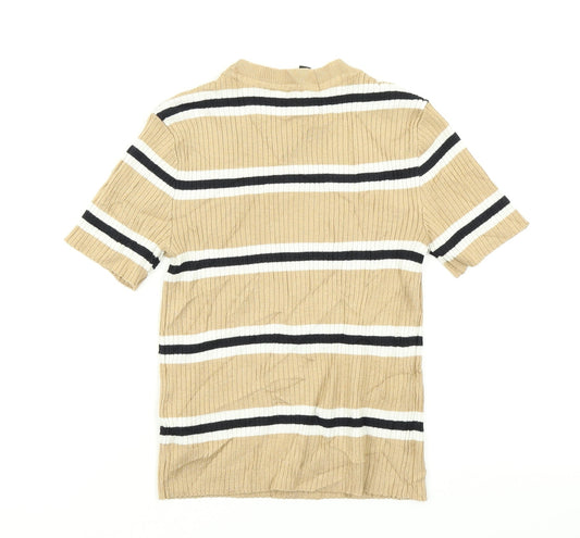 Divided Womens Brown Striped Knit Basic T-Shirt Size XS