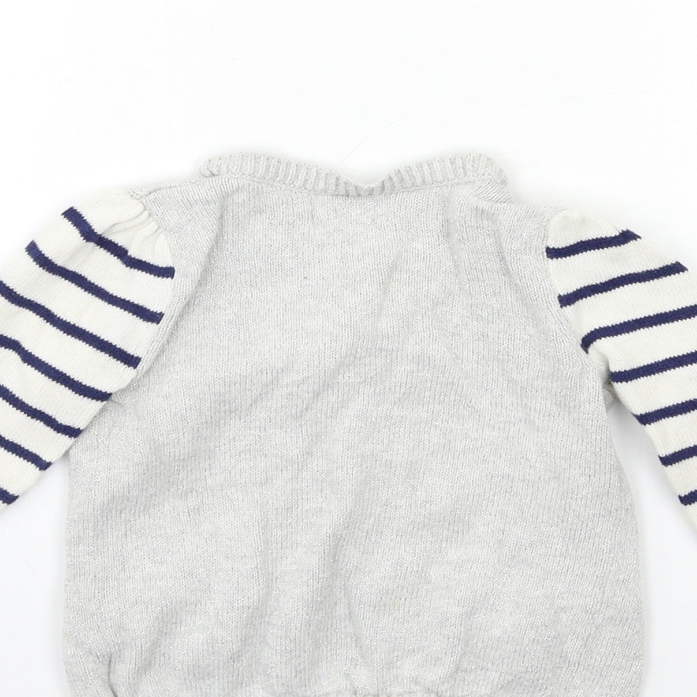 Brand and care label for Old Navy Baby Silver Striped Knit Cardigan Jumper, size 24, Months