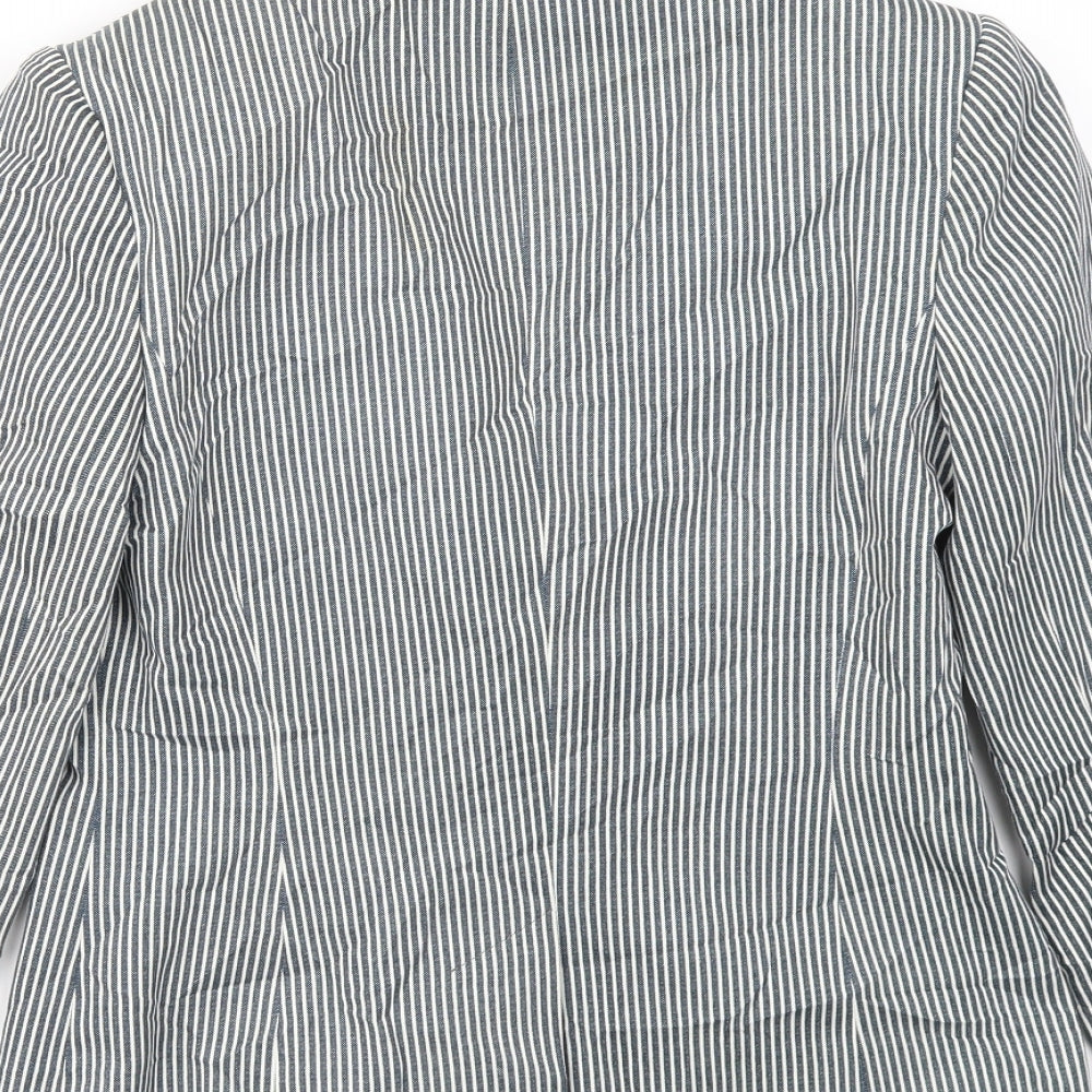Preworn Womens Blue Striped Jacket Blazer Size 10