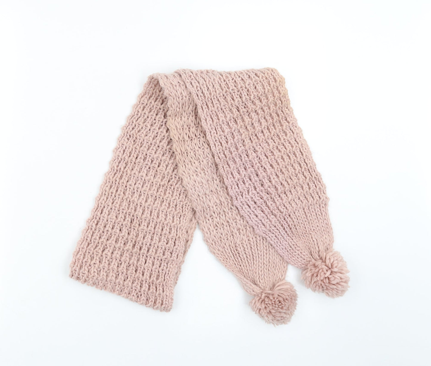 Preworn Womens Pink Knit Scarf - pom pom detail