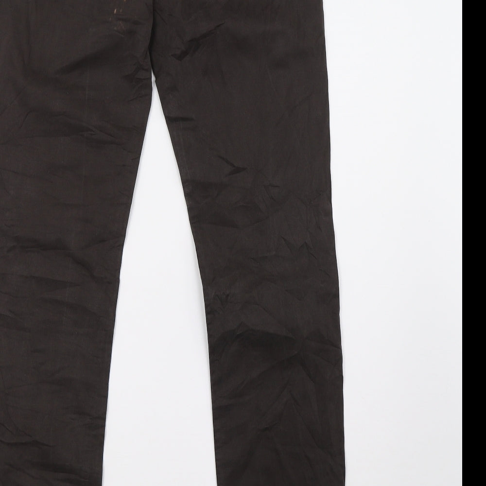Brand and care label for sprit women’s brown denim trousers, size UK 8, 32-inch leg