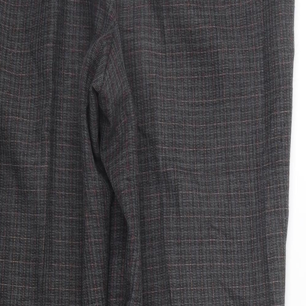 Marks and Spencer Womens Grey Check Trousers Size 16 L26 in - Elastic Waist Band