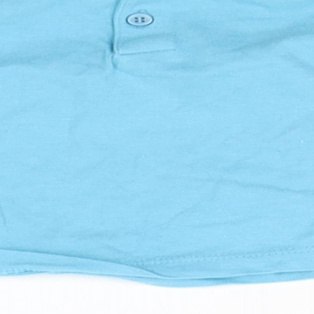 Brand and care label for John Lewis boys’ blue basic t-shirt, size 0-3, months