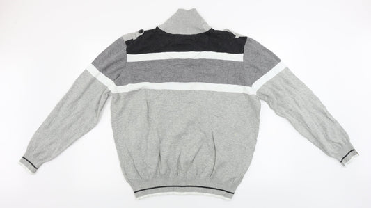 Dissident Mens Grey Striped Henley Jumper Size XL