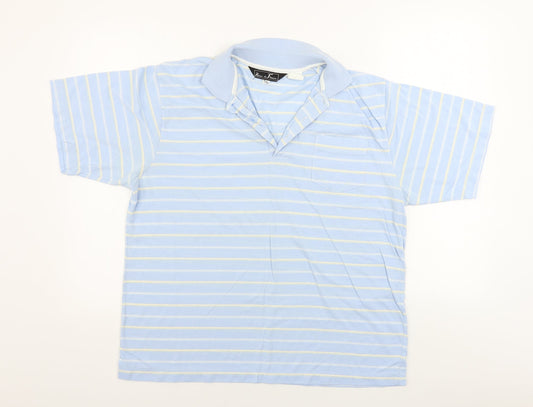 reue de france Mens Blue Striped Polo Size XL