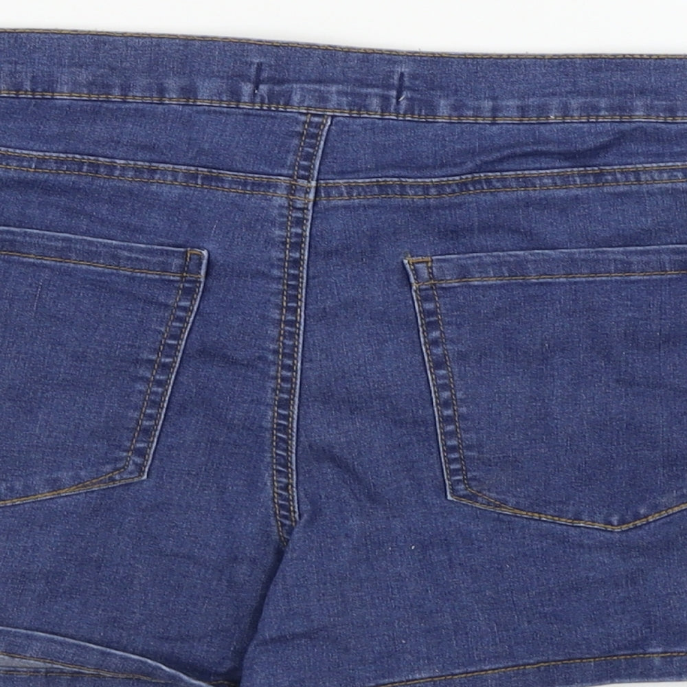 Brand and care label for denim co women’s blue cut-off shorts, size UK 8
