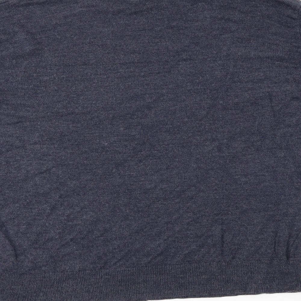 Brand and care label for Atlantic Bay men’s blue jumper, size M