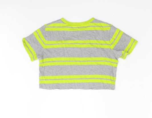 Gap Girls Grey Striped Cropped T-Shirt Size 10-11 Years