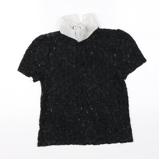 New Look Womens Black Floral Basic Blouse Size 8