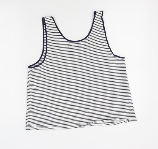 John Lewis Womens White Striped Basic Tank Size 14