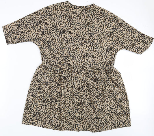 Boohoo Womens Brown Animal Print Basic Button-Up Size 8