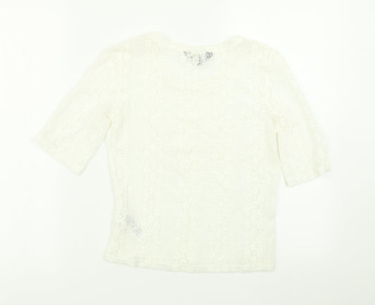 New Look Womens White Floral Basic T-Shirt Size 8