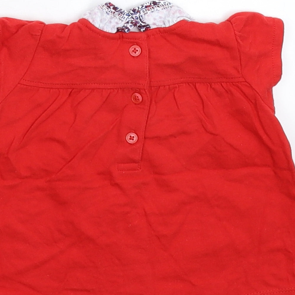 Brand and care label for Next Baby Red Basic T-Shirt, size 3-6, Months