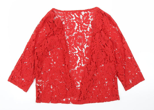 Preworn Womens Red Floral Basic Blouse Size 10