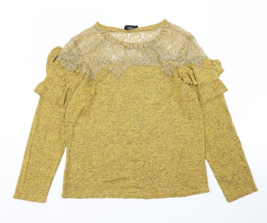 Klassy Womens Yellow Floral Basic Blouse Size M