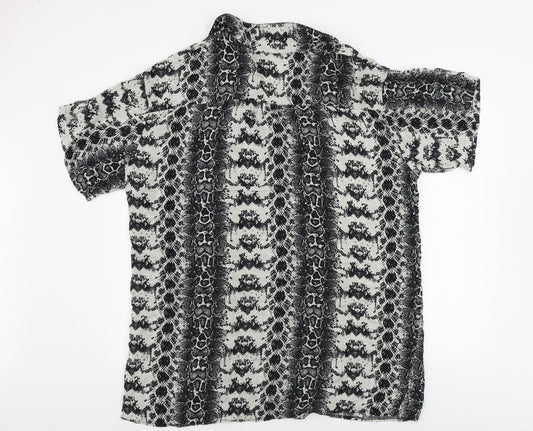 ASOS Womens Grey Animal Print Basic Button-Up Size 12
