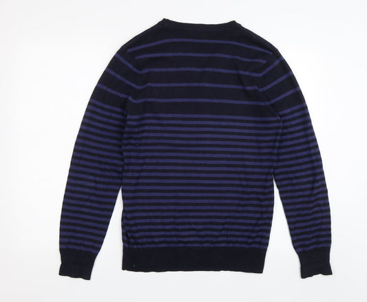 F&F Mens Blue Striped Pullover Jumper Size S
