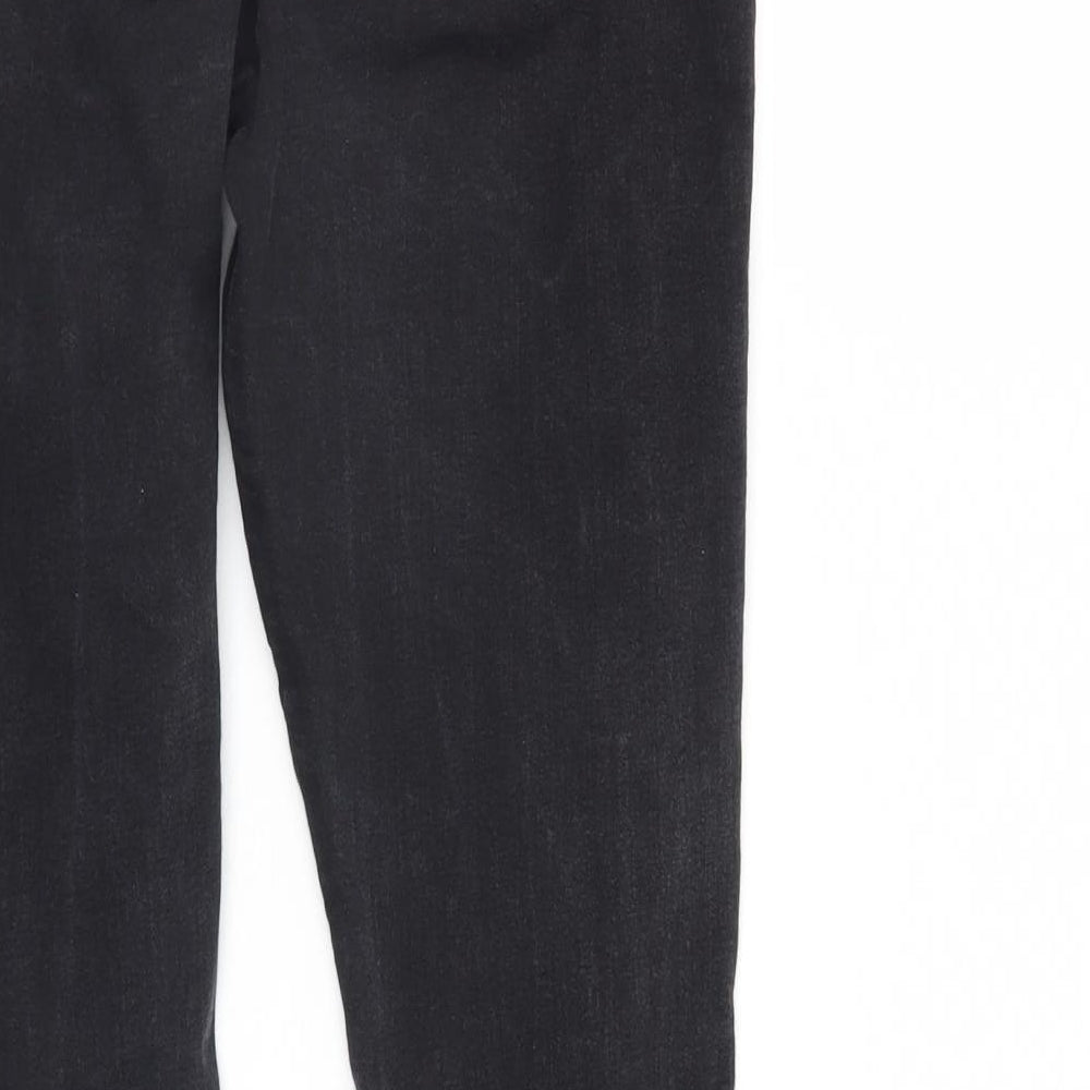 Brand and care label for Denim & Co. women’s black denim straight jeans, size UK 14, 28-inch leg