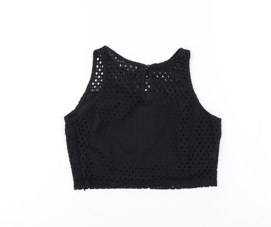 RAVI FAMOUS Womens Black Colourblock Basic T-Shirt Size 8