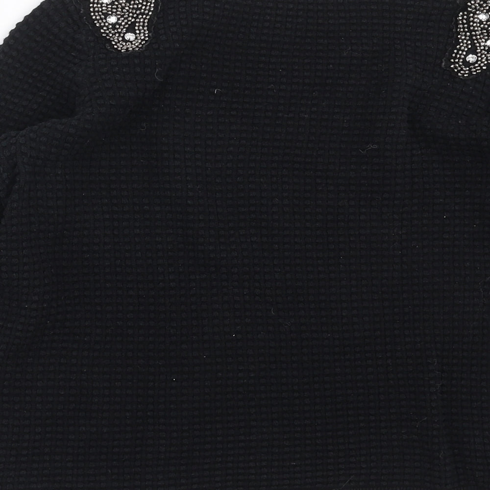 Sfera Womens Black Geometric Pullover Jumper Size M - beaded