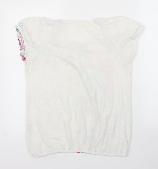 Preworn Womens White Floral Basic Blouse Size 12