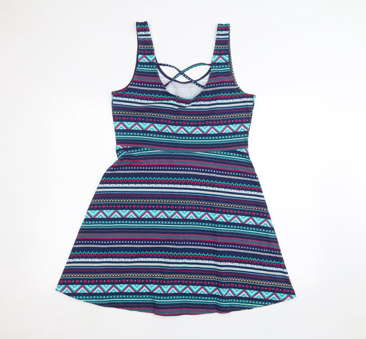 Springfield Womens Blue Striped A-Line Size L
