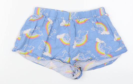 Additional front view of ASOS women’s blue geometric sweat shorts, size UK 6, - unicorns loungewear
