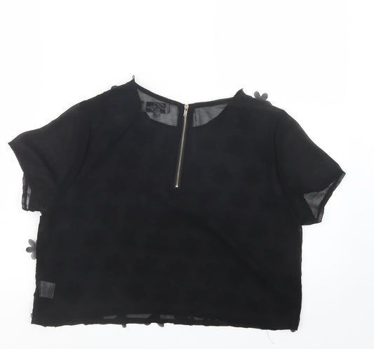 Madam Rage Womens Black Mesh Cropped Blouse Size 12