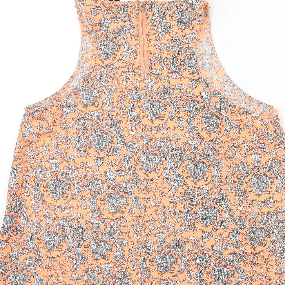 Brand and care label for IZABELL women’s orange paisley basic tank, size UK 8