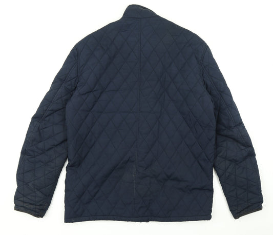 Easy Womens Blue Argyle/Diamond Pea Coat Coat Size M