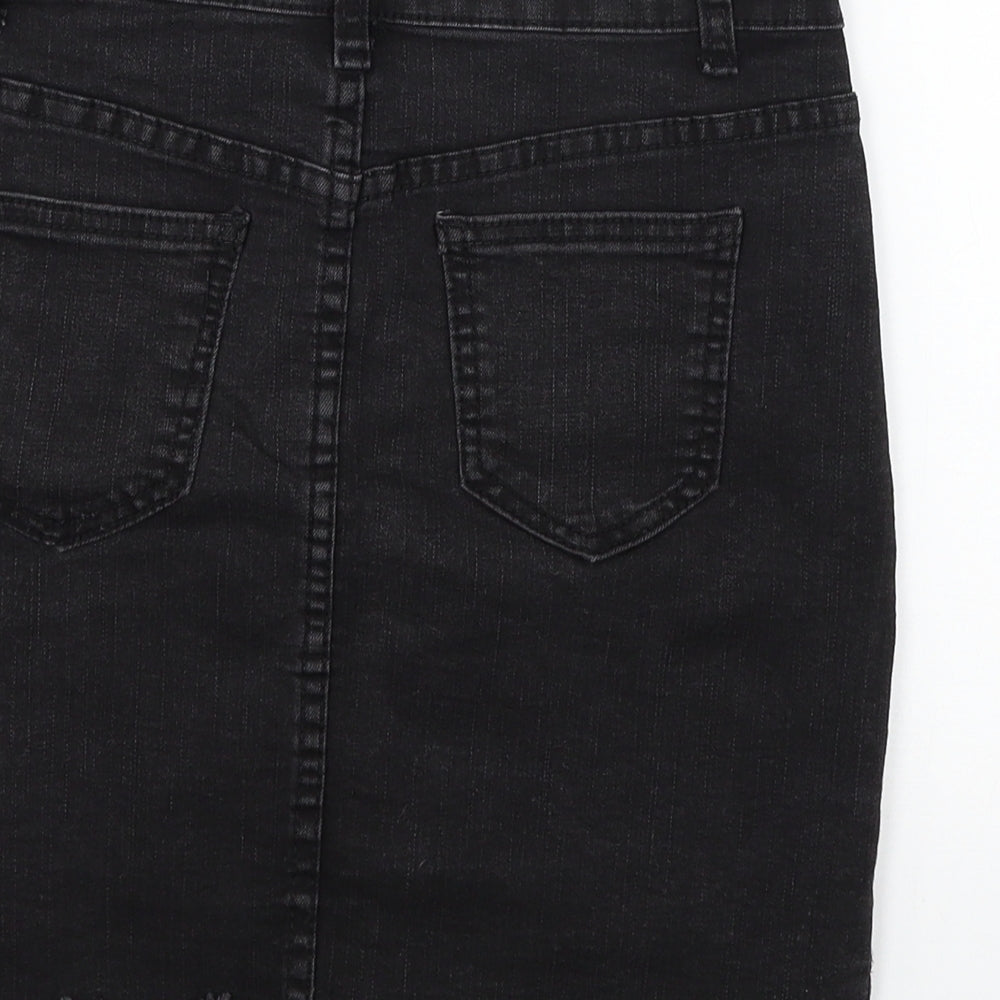 Preworn Womens Black Denim Mini Skirt Size M - Distressed