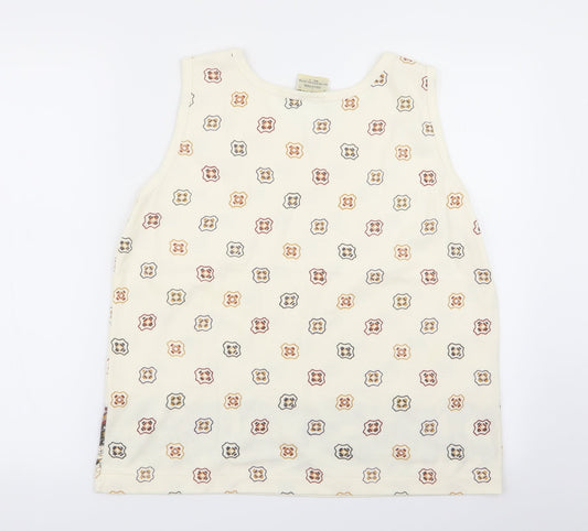 janique Womens Beige Geometric Basic Tank Size L