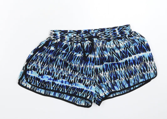 Additional front view of Denim & Co. women’s multicoloured geometric hot pants shorts, size UK 8