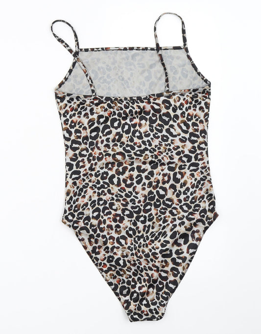 Miss Selfridge Womens Beige Animal Print Basic Blouse Size 8 - bodysuit