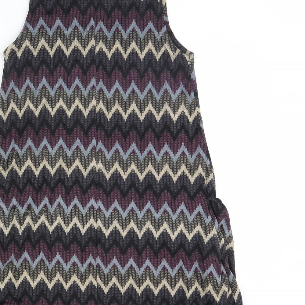 Brand and care label for Izabel women’s purple geometric mini, size UK 8