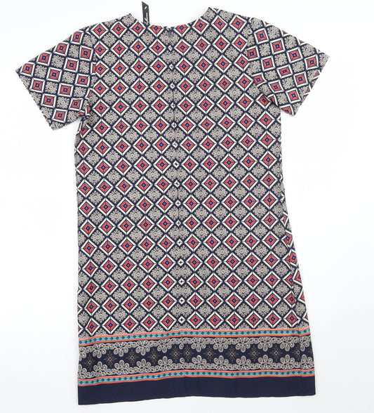 Influence Womens Blue Geometric A-Line Size 8