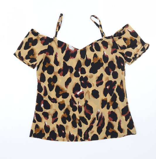 Preworn Womens Beige Animal Print Basic Blouse Size S