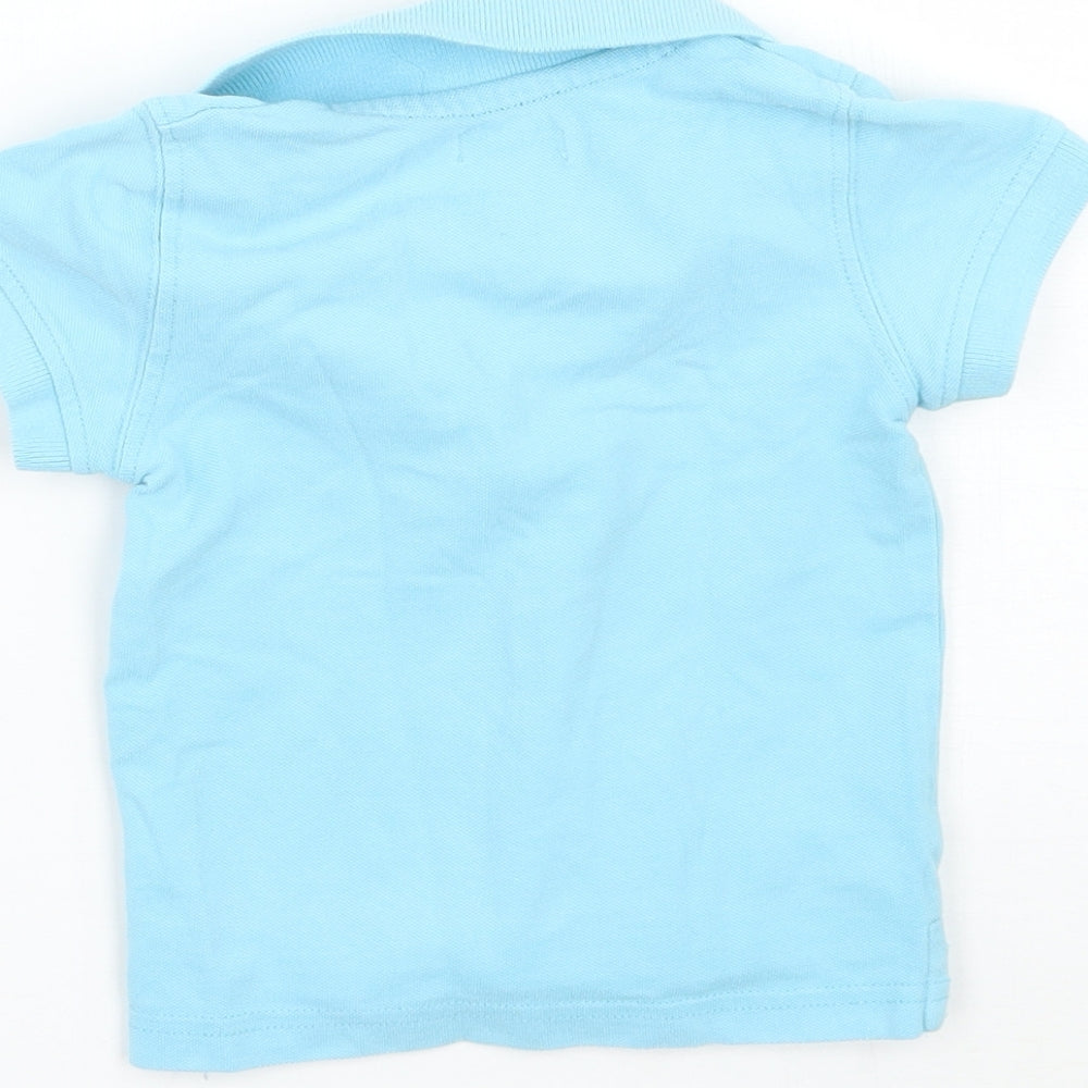 Brand and care label for grain de ble boys’ blue basic polo, size 12-18, months
