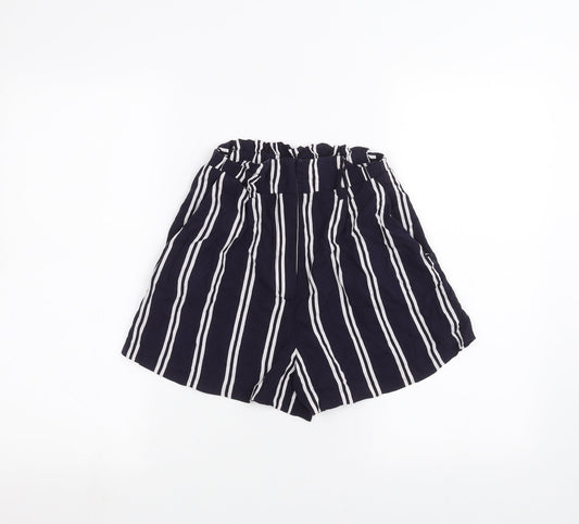 H&M Womens Blue Striped Paperbag Shorts Size 4