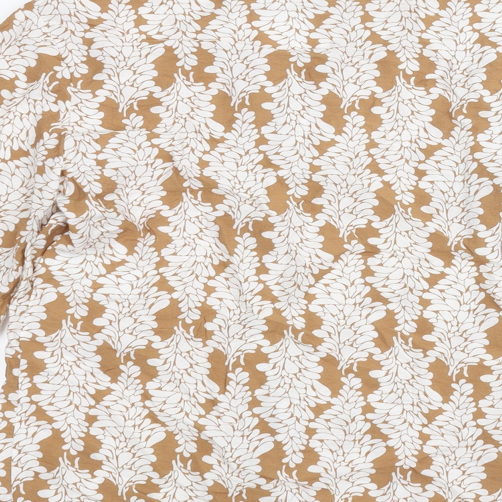 Brand and care label for Mini Velvet women’s brown floral basic blouse, size XS